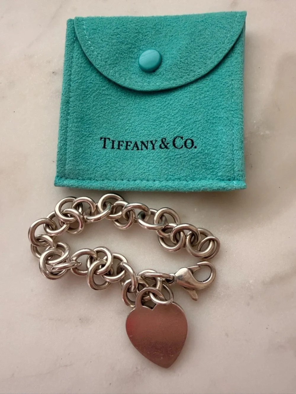 Vintage Tiffany & Co. Sterling Silver Heart Charm Toggle Bracelet with Pouch - Picture 2 of 6
